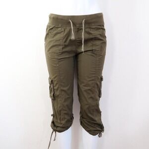 y2k olive green cargo capri pants drawstring skater utility size M